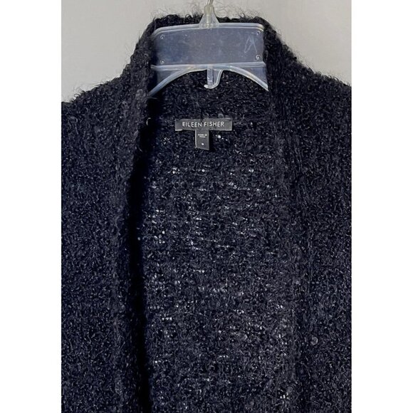 Eileen Fisher Black Wool Alpaca Buckle Knit Cardigan Sweater - Peru - Picture 5 of 7